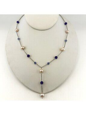 Danbury Mint Necklace Pearl Amethyst Purple Sterling Silver Lariat Y Drop 925